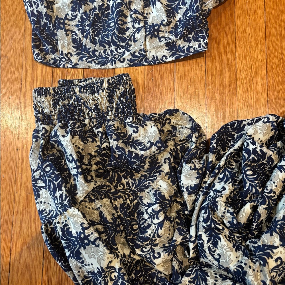 Blue and White Floral Two-Piece Set